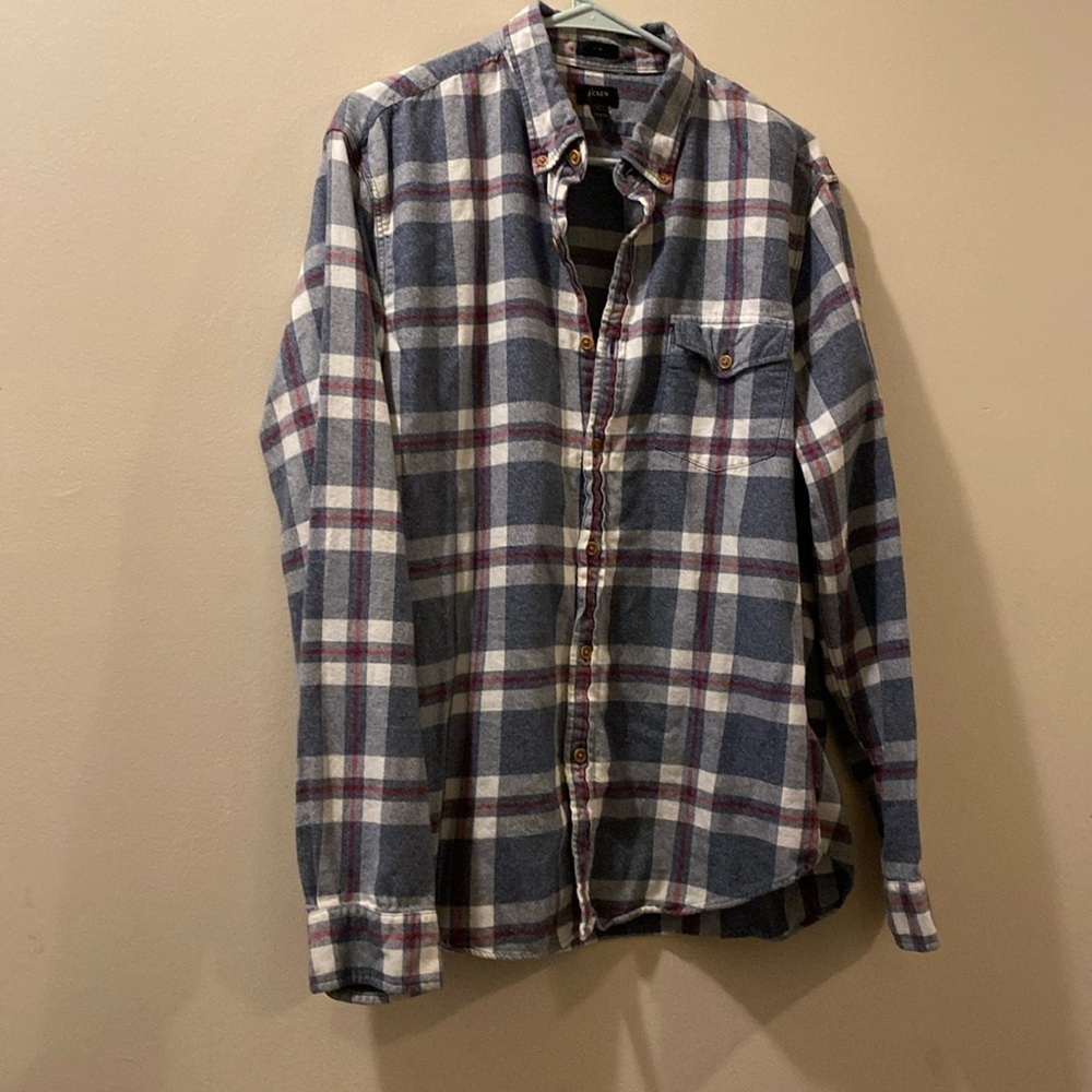 J. Crew mens large plaid flannel button down - blue/red- great condition